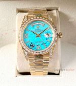 Copy Rolex Day-Date 41 Gold Baguettes President Watch with See-through Back